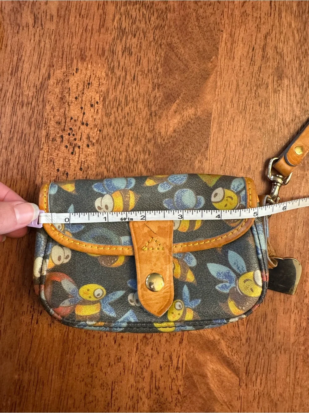 Dooney & Bourke leather wristlet/ wallet in bumblebee pattern- vintage & rare